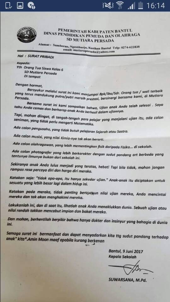 Viral Ini Surat Cinta Dari Kepala Sekolah Di Bantul Hipwow